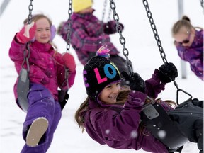 Students at Bruderheim School enjoy one of their four recesses, in Bruderheim, Alta., on Monday. Nov. 5, 2018. Throughout the day, students have four, 15-minute recess breaks and no more than an hour of instructional time in between. The change is based on a Finnish style of learning with the goal of maximizing student focus in the classroom.