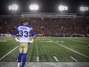 Winnipeg Blue Bombers Andrew Harris at the end of the 2018 CFL Western Final after being defeated by Calgary Stampeders in Calgary on Sunday, November 18, 2018.