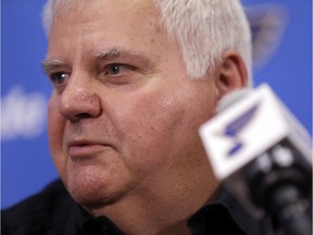 Ken Hitchcock speaks during a news conference on May 26, 2015, in St. Louis.