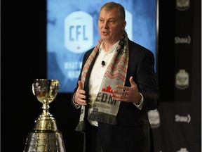 CFL Commissioner Randy Ambrosie discusses the State of the League with national and international media in Edmonton on Friday November 23, 2018.