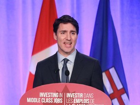Prime Minister Justin Trudeau delivers the keynote address to the Calgary Chamber of Commerce in the Imperial Ballroom at the Hyatt Regency in Calgary on Thursday, November 22, 2018. Jim Wells/Postmedia