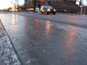 An icy sidewalk on 103 Street north of 100 Avenue. File photo.