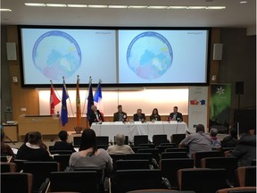 Panelists at a forum at the University of Alberta on Monday, November 5, 2018.