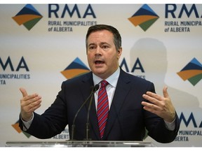 Jason Kenney, the leader of the United Conservative Party in Alberta, talks to news media in Edmonton on Wednesday November 21, 2018, after participating in a Rural Municipalities Association opposition panel at the Shaw Conference Centre.