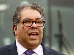 Calgary Mayor, Nahhed Nenshi speaks on the three new MAX lines that will open for service on Monday at the new 33 St. SE station platform MAX Purple in Calgary on Thursday November 15, 2018. Darren Makowichuk/Postmedia
