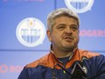 FILE - In this May 12, 2017, file photo, Edmonton Oilers head coach Todd McLellan speaks to the media during an NHL hockey news conference in Edmonton, Alberta. The Edmonton Oilers have fired coach Todd McLellan and replaced him with Ken Hitchcock with the team languishing in sixth place in the Pacific Division. McLellan was in his fourth season behind the Oilers' bench. The team missed the playoffs in two of his previous three seasons despite having superstar Connor McDavid on its roster. The Oilers were just 9-10-1 entering its game Tuesday night, Nov. 20, 2018, at San Jose. (Jason Franson/The Canadian Press via AP, File) ORG XMIT: NY164