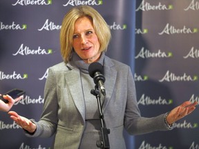 Premier, Rachel Notley speaks to media after announcing an investment in the University of Calgary by transferring the University Research Park to the University of Calgary at the CMG Building in Calgary on Thursday November 15, 2018. Darren Makowichuk/Postmedia