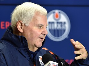 Edmonton Oilers recently hired head coach Ken Hitchcock speaking to media after practice at Rogers Place in Edmonton, November 30, 2018. Ed Kaiser/Postmedia