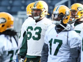 Edmonton Eskimos Brian Ramsay during practice in Winnipeg, Man., on Friday November 27, 2015. The Edmonton Eskimos will play the Ottawa Redblacks next Sunday at Investors Group Field in the 103rd Grey Cup.