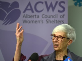 Jan Reimer, Executive Director Alberta Council of Women's Shelters, ACWS, releases annual aggregate data on shelter usage at a news conference in Edmonton, November 27, 2018. The data indicates that women entering shelter are facing the highest level of risk of being murdered by their intimate partner in 7 years. Ed Kaiser/Postmedia