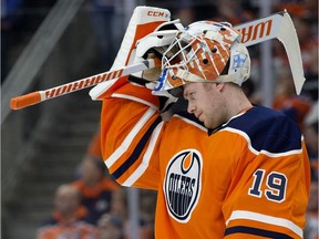 Edmonton Oilers goalie Mikko Koskinen during NHL action on Dec. 22, 2018, against the Tampa Bay Lightning at Rogers Place.