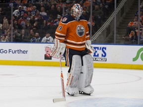 The Edmonton Oilers' goalie Mikko Koskinen (19) following the Vancouver Canucks' fourth goal during first period NHL action at Rogers Place, in Edmonton Thursday Dec. 27, 2018. Photo by David Bloom