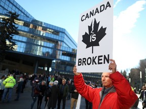 Protester at a pro-energy rally in downtown Calgary on Dec. 17, 2018.