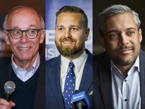 Alberta Party Leader Stephen Mandel, Freedom Conservative Party Leader Derek Fildebrandt and Alberta Liberal Party Leader David Khan. Composite image