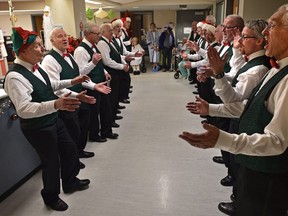 The Grove City Barbershop Harmony Chorus singing holidays hymns and songs for unit staff and patients at the Sturgeon Hospital in St. Albert, December 19, 2018. They've been doing this at the Sturgeon and Misericordia Hospitals for over 25 years going floor to floor for the patients and staff.