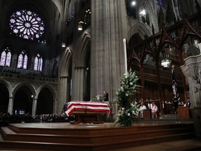 Former President George W. Bush speaks during the State Funeral for his father, former President George H.W. Bush, at the Washington National Cathedral on December 5, 2018 in Washington, DC.
