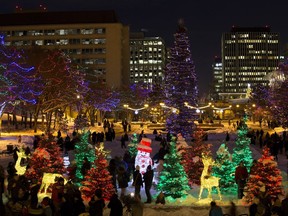 Trees are aglow for the annual light-up at the legislature on Tuesday, Dec. 4, 2018 in Edmonton.