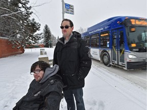 Transit riders Andrew Medley, left, and Jacob Vaynshteyn are worried about city plans to cut the bus Route 101 in Wedgewood through the bus route redesign in Edmonton. They are shown on Sunday, Dec. 2, 2018.