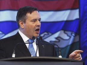 A file photo shows UCP Leader Jason Kenney speaking in 2018.