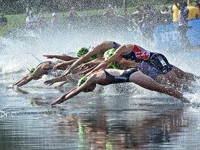 Hawrelak Park is the base of the battleground as hundreds of triathletes from around the world compete in ITU World Triathlon Edmonton Saturday and Sunday. But roads and parking will be affected, warns the city.