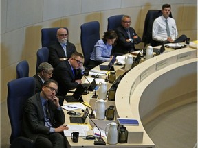 A portion of Edmonton's city council in council chambers.