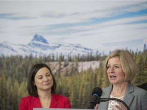 Premier Rachel Notley and Shannon Phillips, Alberta Minister of Environment and Parks announced a proposal to create a new public land and parks area called Bighorn Country on November 23, 2018 in Edmonton.