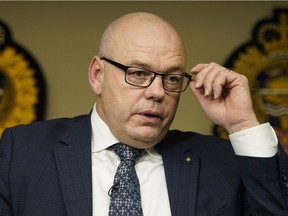 Dale McFee, the new incoming chief of the Edmonton Police Service, speaks at a news conference held at police headquarters in Edmonton on Wednesday December 12, 2018.