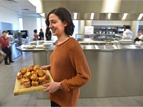 Front of house Alysha Durovick serving up food made in the new commercial/test kitchen part of a new hospitality program in the Edmonton Oilers Community Foundation Hospitality Laboratory, which opened recently at NorQuest College.