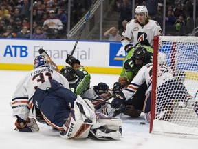 Edmonton Oil Kings Jalen Luypen (23) scored the first goal of the annual Teddy Bear Toss against the Kamloops Blazers on Saturday, Dec. 8, 2018, at in Edmonton.