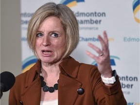 Alberta Premier Rachel Notley speaking to the media after addressing the Chamber of Commerce Provincial Leaders Series at the Westin Hotel in Edmonton, January 24, 2019.
