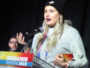 Edmonton born-and-raised Cree filmmaker Alexandra Lazarowich accepting her Sundance prize.