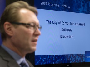 City of Edmonton assessment and taxation branch manager Rod Risling discusses the 2019 property assessments during a news conference at city hall in Edmonton on Wednesday, Jan. 2, 2019.