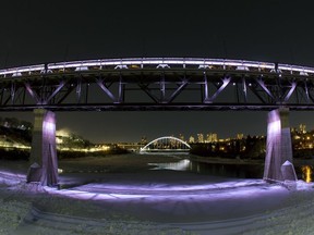 The High Level Bridge was lit up in honour of former Speaker of the Alberta Legislature Gene Zwozdesky, in Edmonton Monday Jan. 7, 2019. Photo by David Bloom