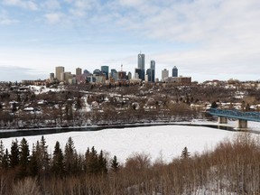 The Edmonton skyline is seen on a warm weather day from Forest Heights Park in Edmonton, on Friday, Jan. 25, 2019.