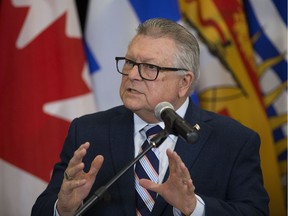 Minister of Public Safety and Emergency Preparedness Ralph Goodale speaks to the media following a meeting of Federal, Provincial and Territorial Ministers responsible for emergency management, in Edmonton Friday Jan. 25, 2019. During the press conference Goodale also discussed the two recent terrorism related arrests in Kingston, Ontario.