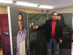 Sixties Scoop Indigenous Society of Alberta president Adam North Peigan during a preview of a national exhibit sharing the stories of 12 Sixties Scoop survivors. The exhibit will travel to eight communities in Alberta before returning to Edmonton in May.