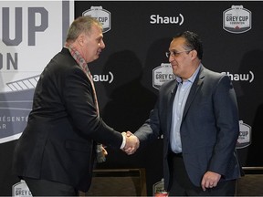 CFL Commissioner Randy Ambrosie (left) and Oscar Perez (right, CEO, Liga de Futbol Americano Profesional, Mexico) signed a letter of intent in Edmonton on Friday November 23, 2018 that will see them work together on several projects, including possible CFL games in Mexico.