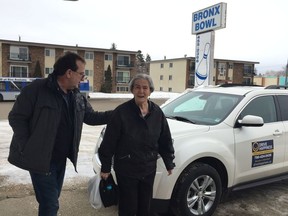 Drive Happiness volunteer driver Rob Haslam drops off Vera Hausauer for her regular bowling game.