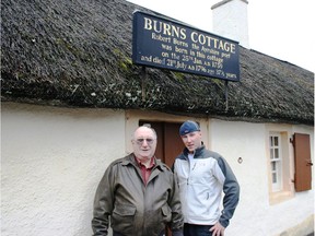 St. Albert's Bert MacKay and son Rory MacKay outside Burns Cottage in Alloway, Ayrshire, Scotland. MacKay undertook to find Scottish clubs around the world for Scottish organizers planning huge homecoming events in 2009, the 250th anniversary of Burns' birthday.