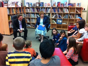 Then-Alberta Education Minister Thomas Lukaszuk and then-Culture and Community Services Minister Heather Klimchuk met with Grade 5 students at Glenora school. File photo.