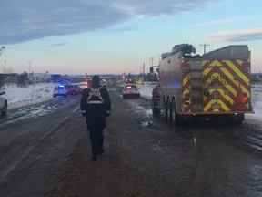 A collision between a truck and train happened north of Highway 16 on Range Road 232 on Jan. 1, 2019.