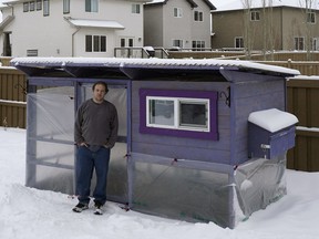 Clinton Dupuis and his family are on the waiting list for the City of Edmonton's urban hen program. Their backyard coop is ready to go on Friday, Jan. 4, 2019 but they could be waiting one to two years because of the cap.