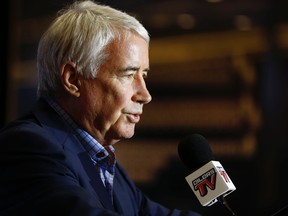 Bob Nicholson, CEO and Vice-Chair, Oilers Entertainment Group, speaks about Edmonton Oilers firing of General Manager Peter Chiarelli at Rogers Place in Edmonton on Jan. 23, 2019.