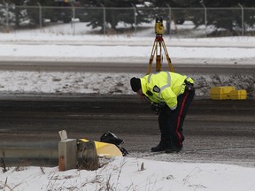 Police closed a portion of Stony Plain Road Wednesday morning following a serious crash between a vehicle and pedestrian. Greg Southam/Postmedia