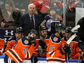 A dejected looking Edmonton Oilers bench as the Oilers lost another game, this time against the Detroit Red Wings in Edmonton on Tuesday January 22, 2019. (PHOTO BY LARRY WONG/POSTMEDIA)