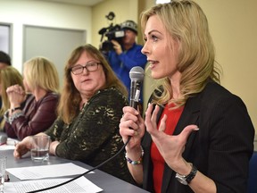 A passionate Marcy Oakes, a parent who has launched a lawsuit against the government and a school district over her son's seclusion, speaks at a news conference by Inclusion Alberta about seclusion rooms for students with disabilities in schools and consultations with Alberta government to draft new guidelines, in Edmonton on Friday, Feb. 15, 2019.