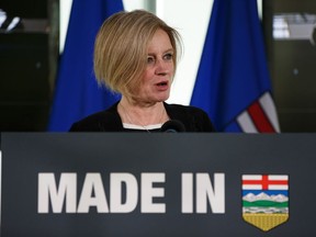 Premier Rachel Notley speaks about the Alberta government's rail deal between Canadian Pacific Railway, Canadian National Railway and the Government of Alberta to move more oil by rail during a press conference  in Edmonton, on Tuesday, Feb. 19, 2019. Photo by Ian Kucerak/Postmedia