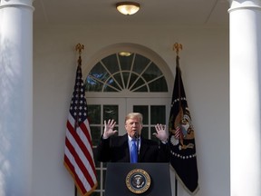 WASHINGTON, DC - FEBRUARY 15:  U.S. President Donald Trump speaks on border security during a Rose Garden event at the White House February 15, 2019 in Washington, DC. President Trump is expected to declare a national emergency to free up federal funding to build a wall along the southern border.
