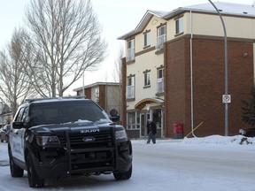 Homicide detectives investigated a suspicious death in an apartment building at 10119 - 151 Street, in Edmonton Sunday Feb. 5, 2017. Police discovered the body of a man believed to be in his 60s inside a suite, at about 4:50 a.m.
