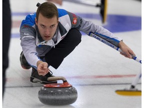 Skip Brendan Bottcher at the Ellerslie Curling Club for the Alberta Boston Pizza Cup in Edmonton on Tuesday, Feb. 5, 2019.